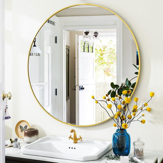 VooBang miroir rond doré face, reflet net pour maquillage précis