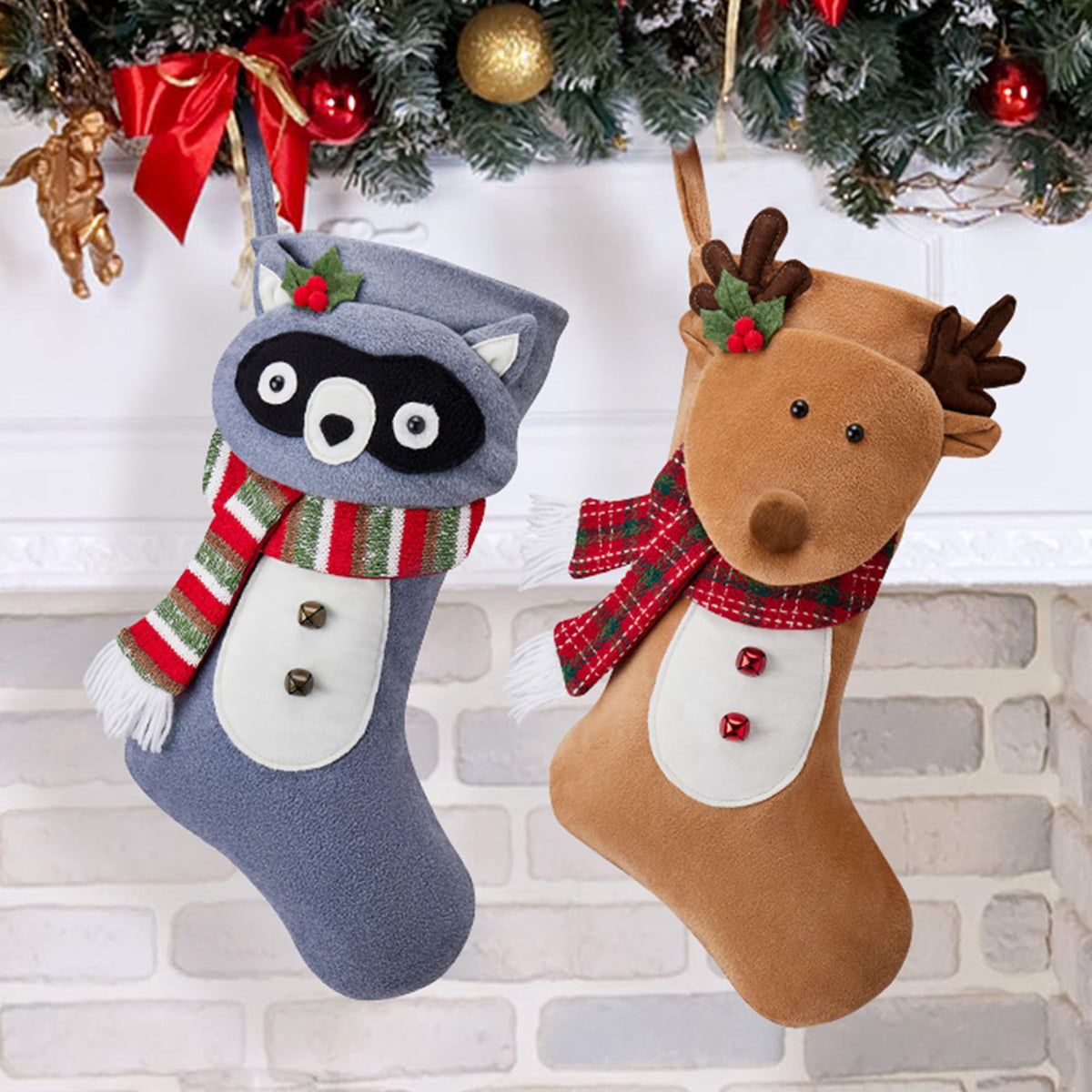 VOREFF chaussette face montrant le motif et le volume, décoration festive