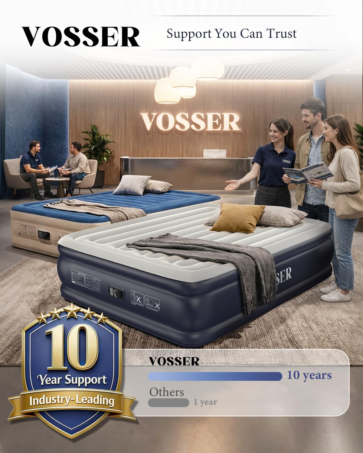 VOSSER emballage et étiquette montrant qualité et informations