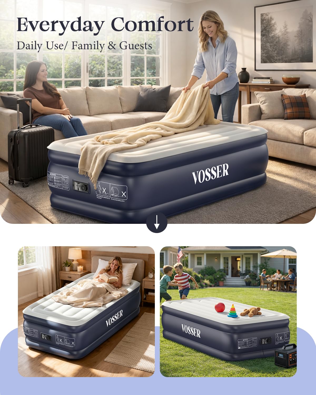 VOSSER matelas installé en camping offrant confort et portabilité