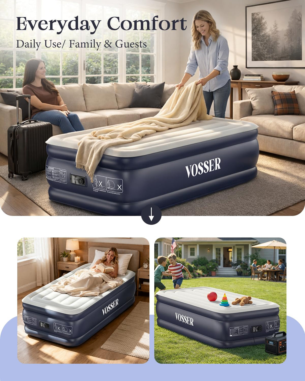 VOSSER matelas installé en camping offrant confort et portabilité