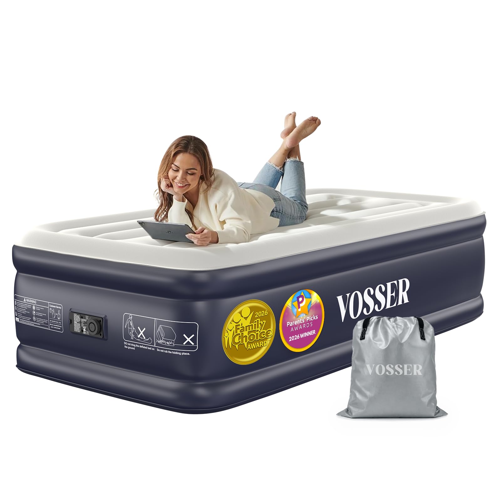 VOSSER vue de face du matelas Twin XL montrant sa hauteur et confort