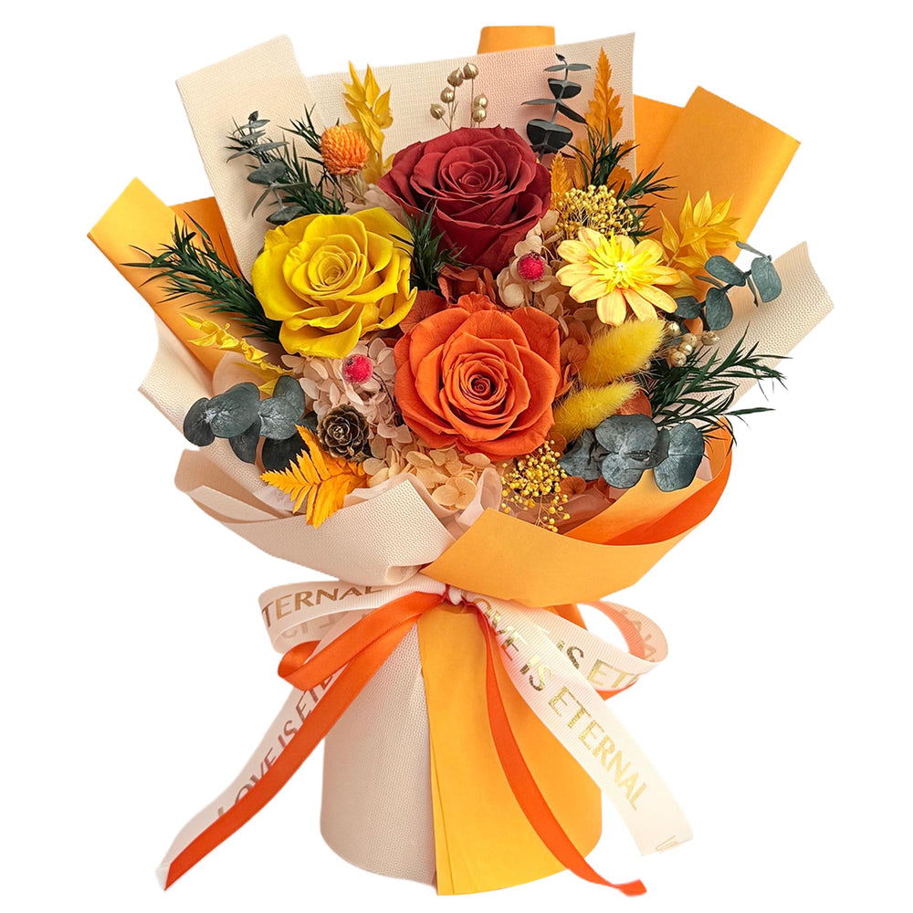 Vrioca bouquet dans boîte ouverte montrant présentation prête à offrir