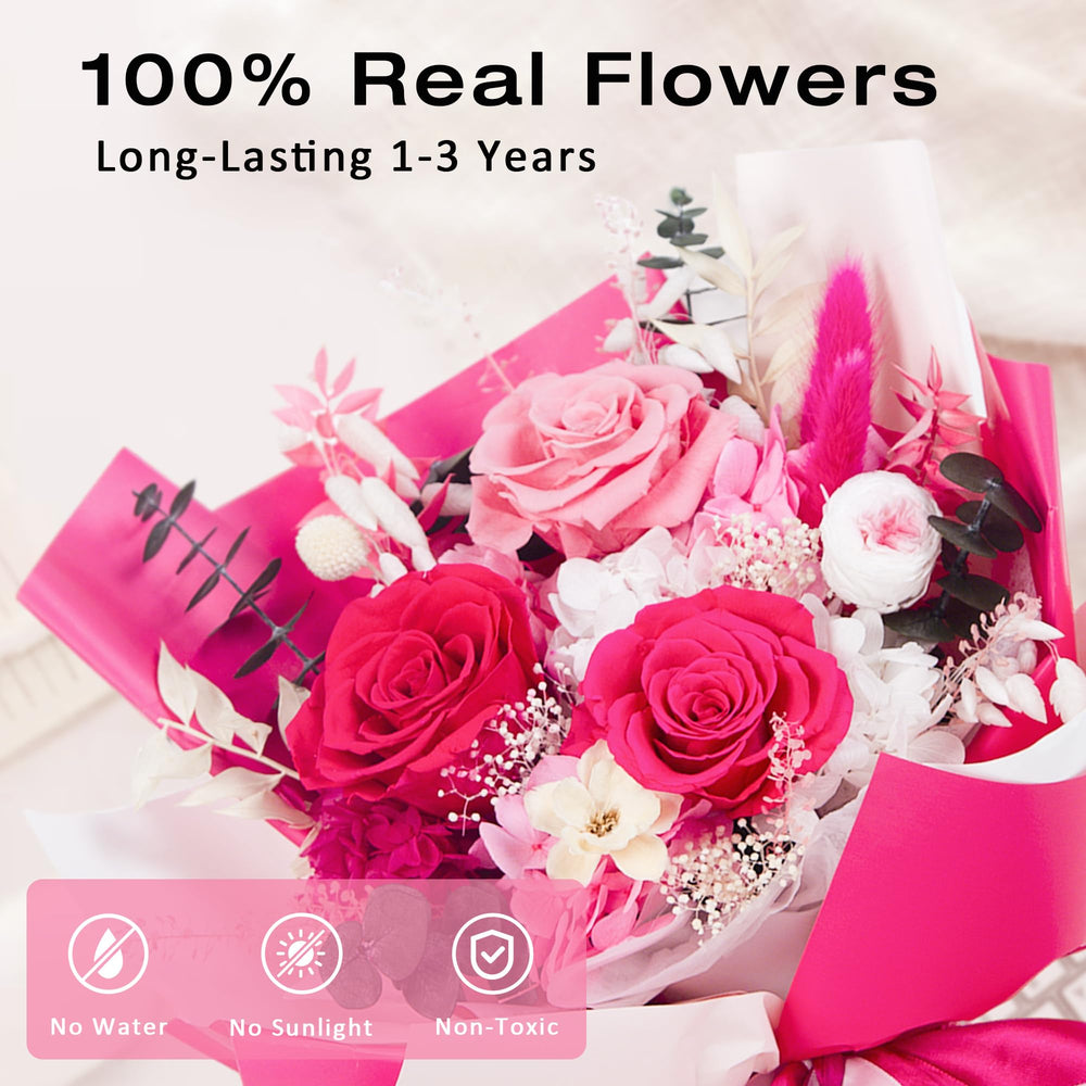 Vrioca gros plan sur rose stabilisée montrant texture et couleur fidèle