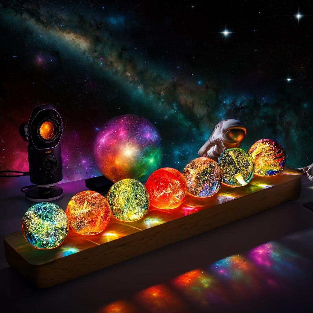 vskikris coffret devanture avec socle lumineux et sept sphères, belle présentation cadeau