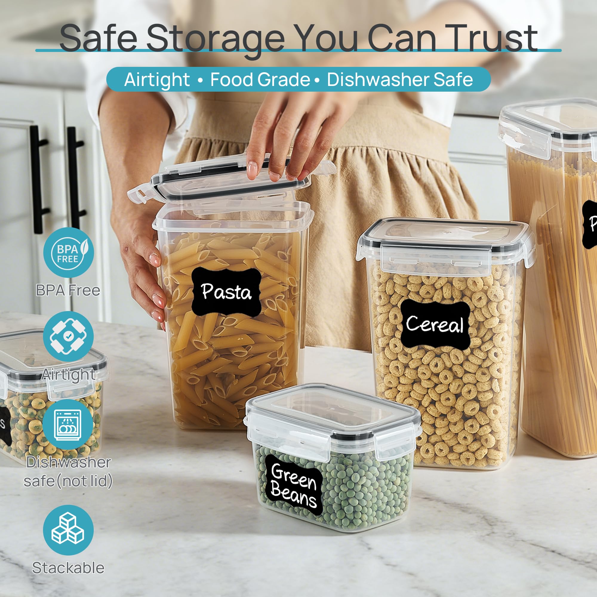 Vtopmart boîtes en situation avec céréales et pâtes, rangement organisé