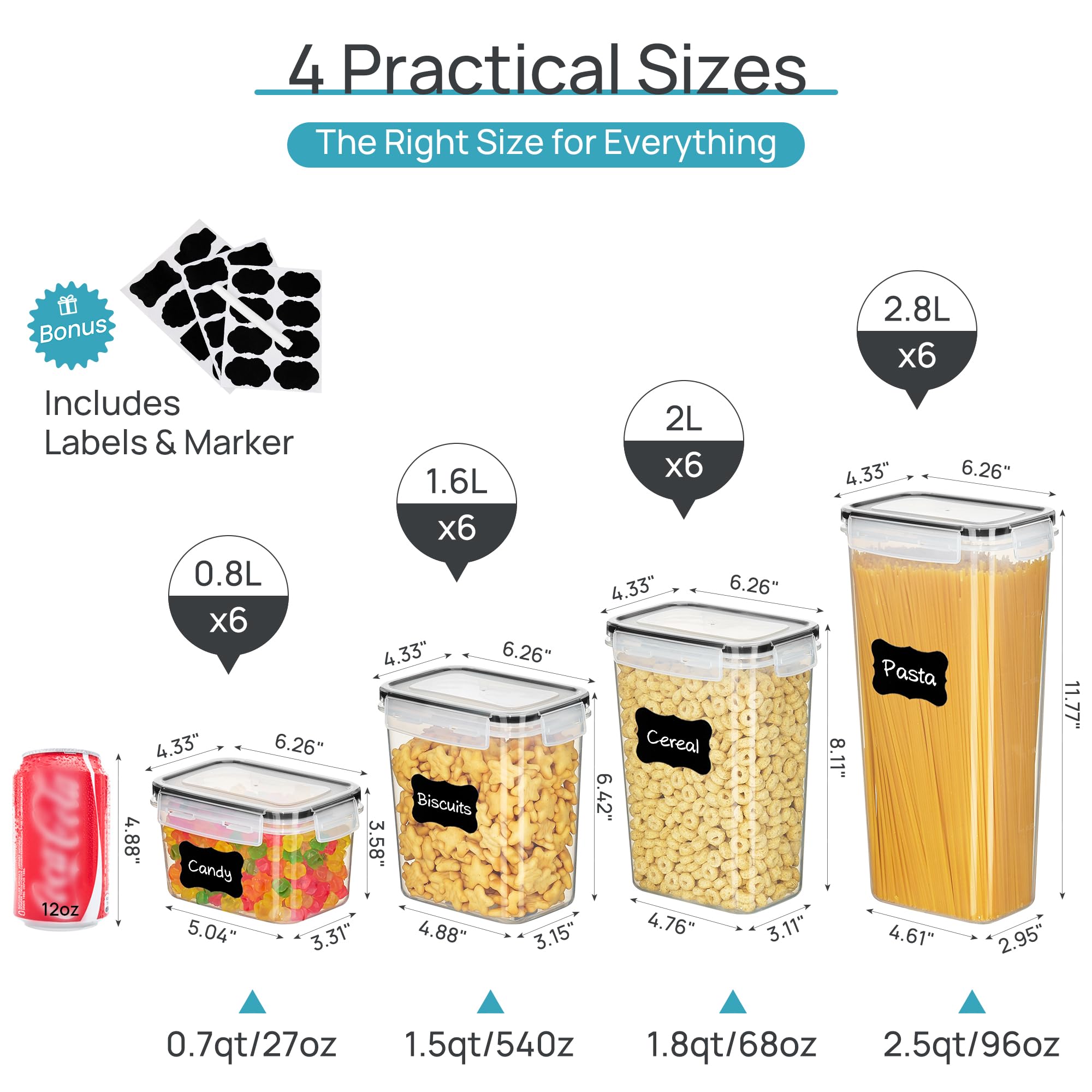 Vtopmart gros plan plastique transparent, visibilité rapide du contenu
