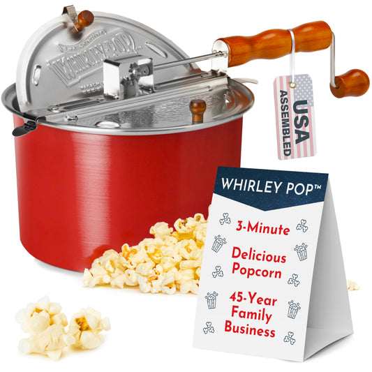 Wabash Valley Farms vue avant de la Whirley Pop, design rouge rétro et durable
