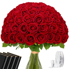 Waipfaru lot de 50 roses rouges devant, belle présentation prête à décorer