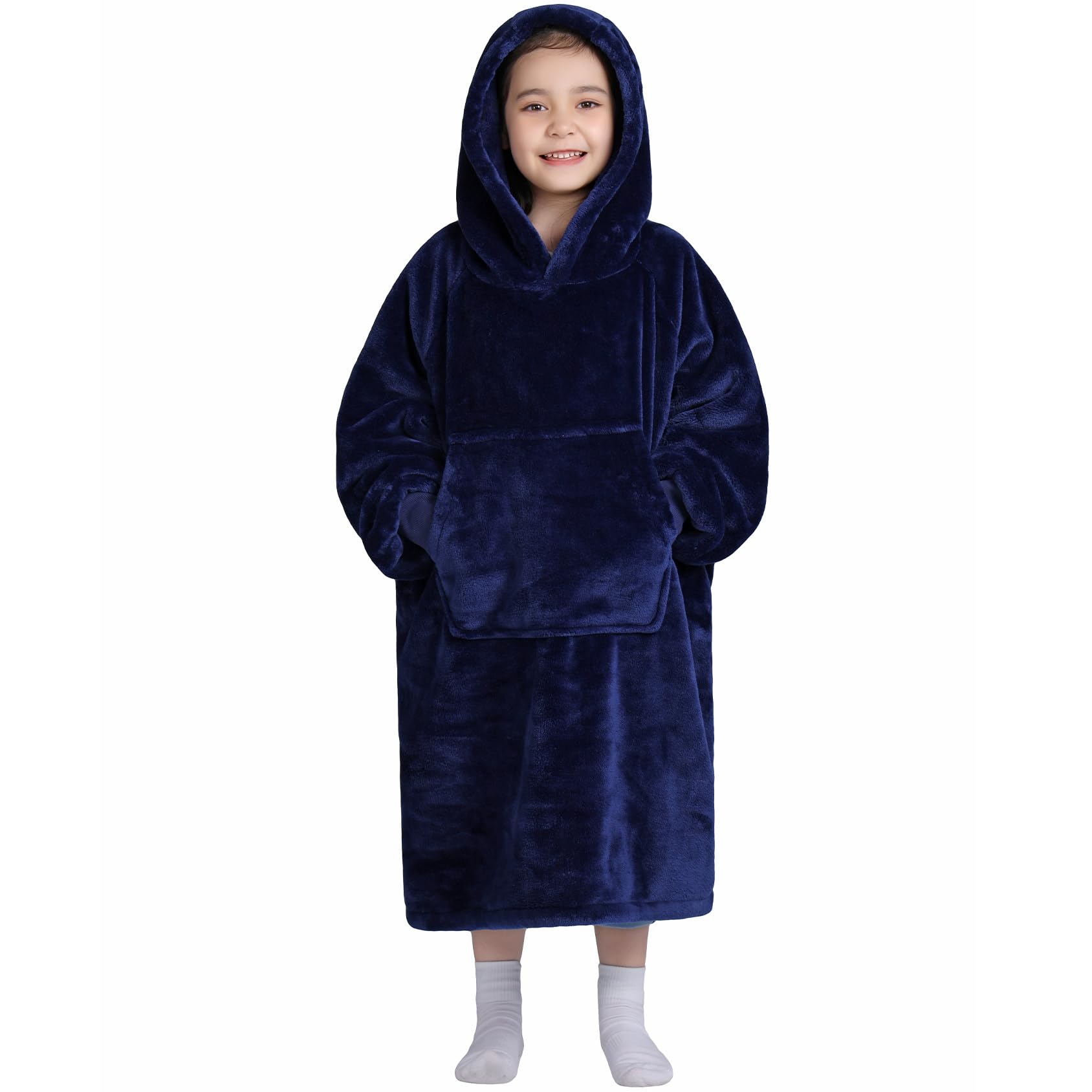 Waitu vue avant du hoodie blanket marine montrant coupe et confort