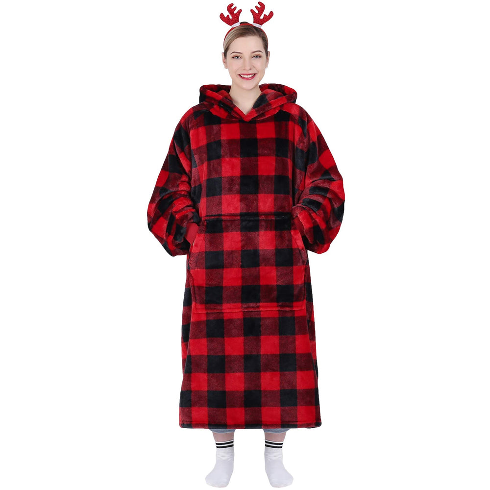 Waitu vue avant du hoodie plaid montrant la coupe oversize et chaleur