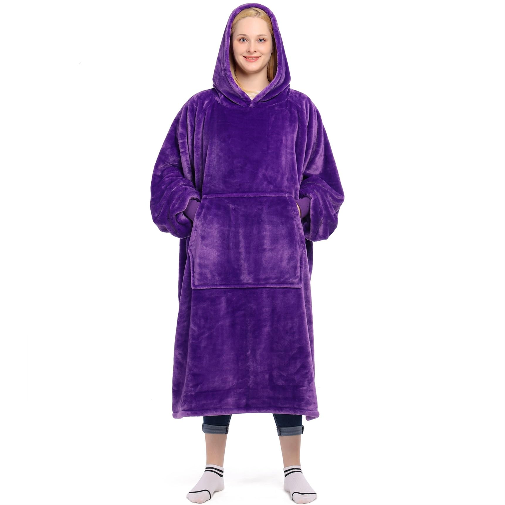 Waitu sweat couverture violet face avant montrant coupe oversize et chaleur
