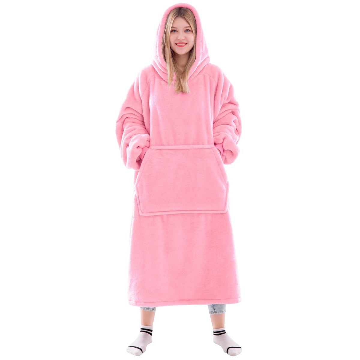 Waitu hoodie devant rose Bright Pink montrant coupe oversize et confort