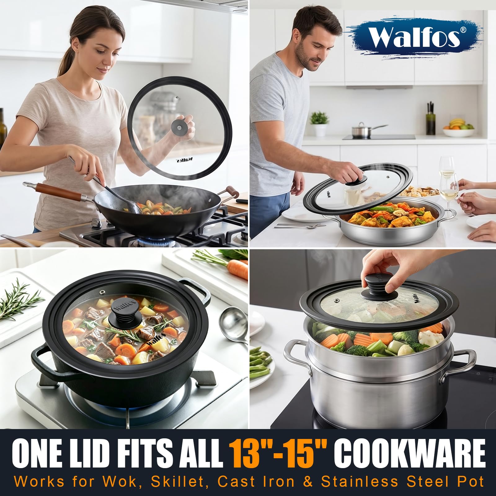 Walfos comparaison dimensions avec casserole, adapte 33 à 38 cm