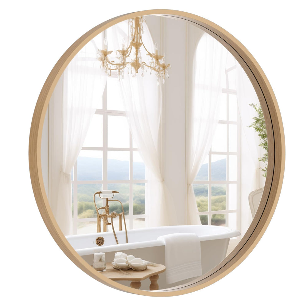 WallBeyond miroir rond face montrant esthétique naturelle et agrandissement visuel