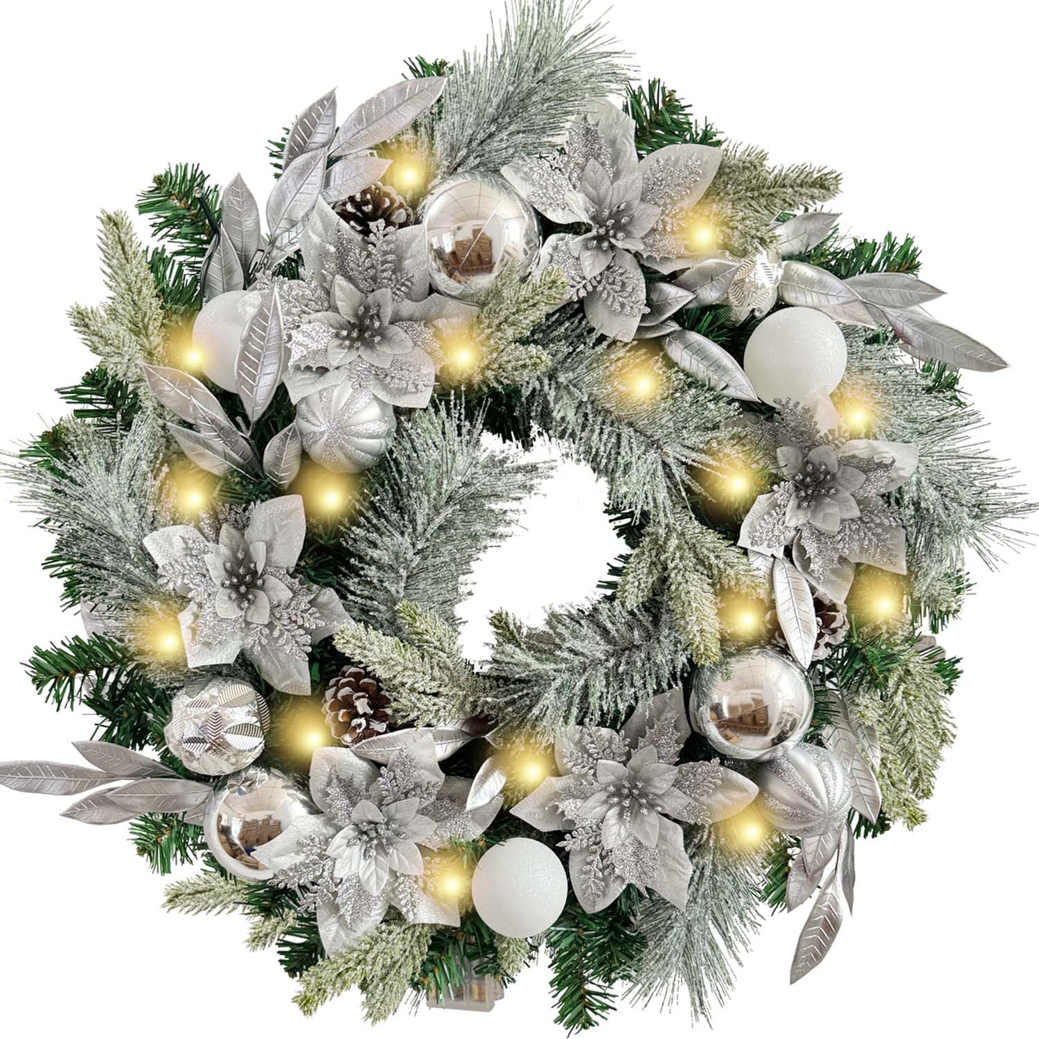 WANNA-CUL couronne argent blanc sur porte d'entrée apportant accueil festif