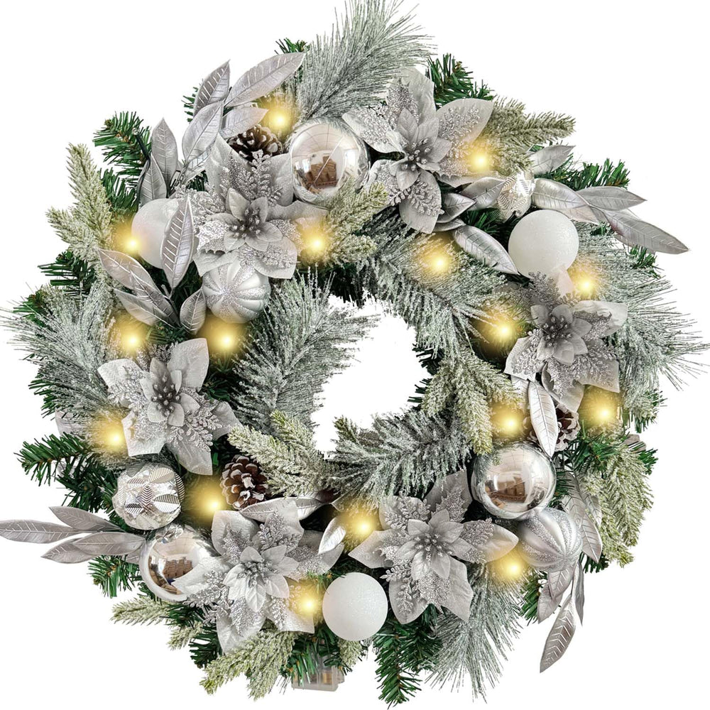 WANNA-CUL couronne argent blanc sur porte d'entrée apportant accueil festif