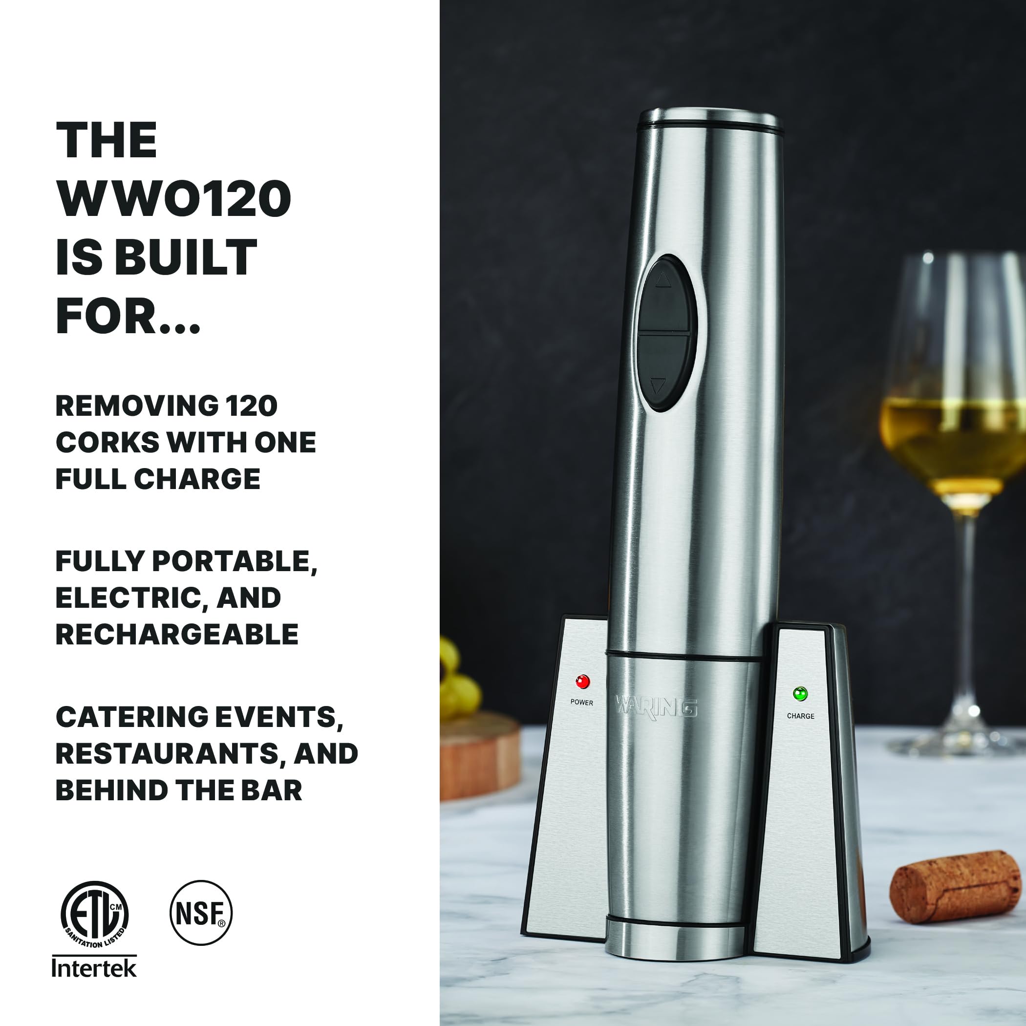 Waring détail acier inox poli soulignant finition élégante et hygiène