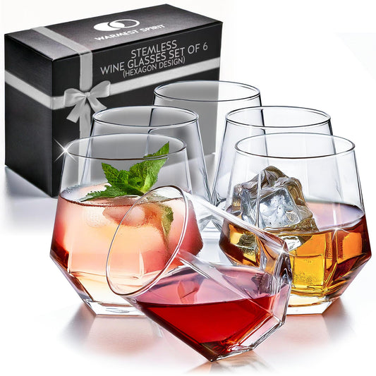 WARMEST SPIRIT vue avant du lot de 6 verres hexagonaux, esthétique moderne et stable