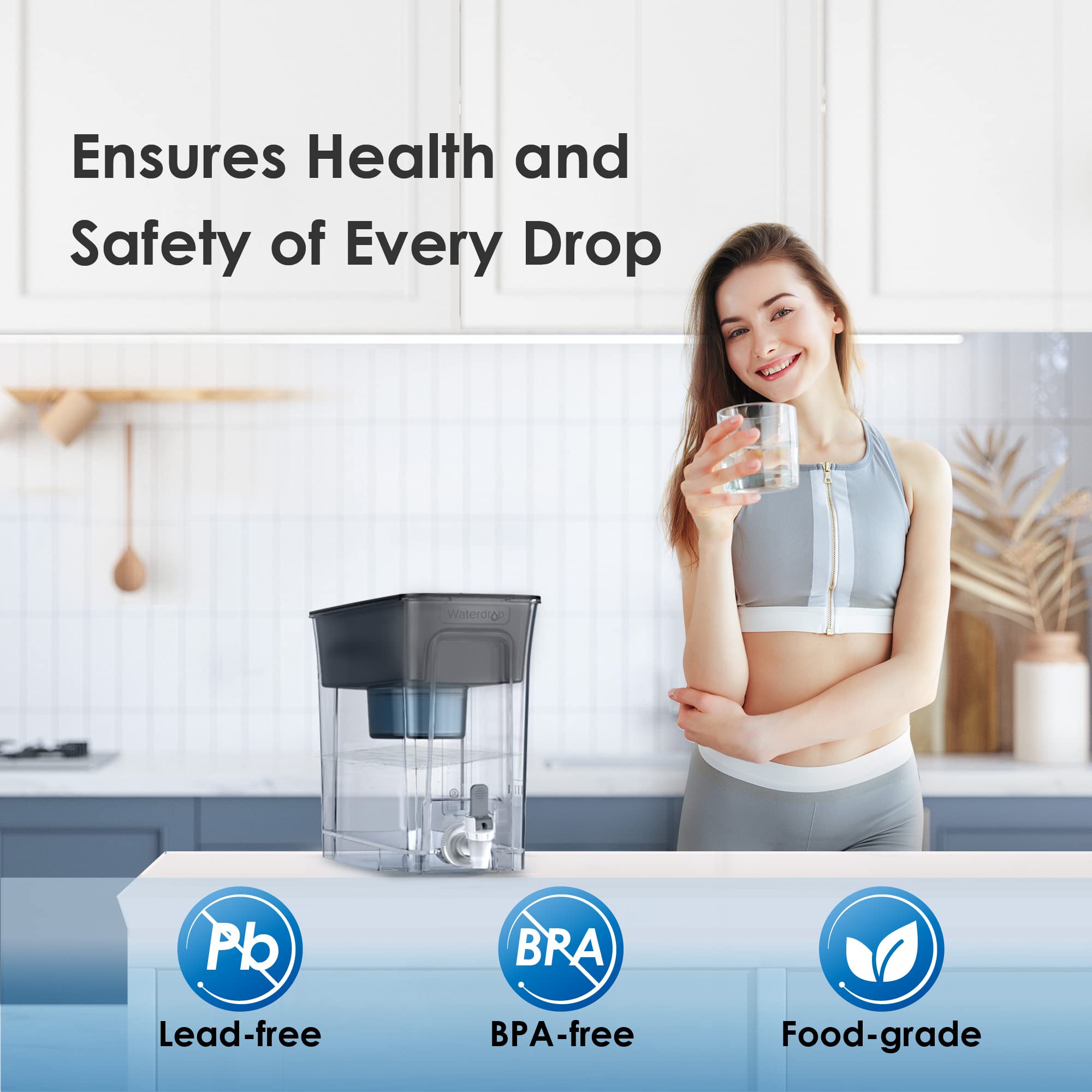 Waterdrop comparaison taille montrant capacité 35 tasses et dimensions compactes