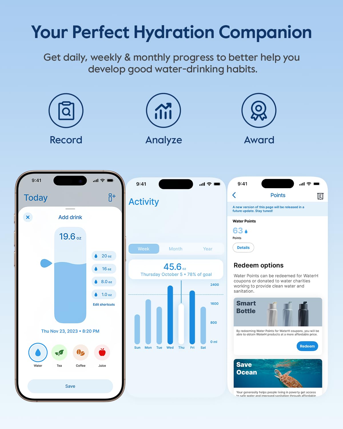 WaterH BOOST affichage LED indiquant progression et notifications