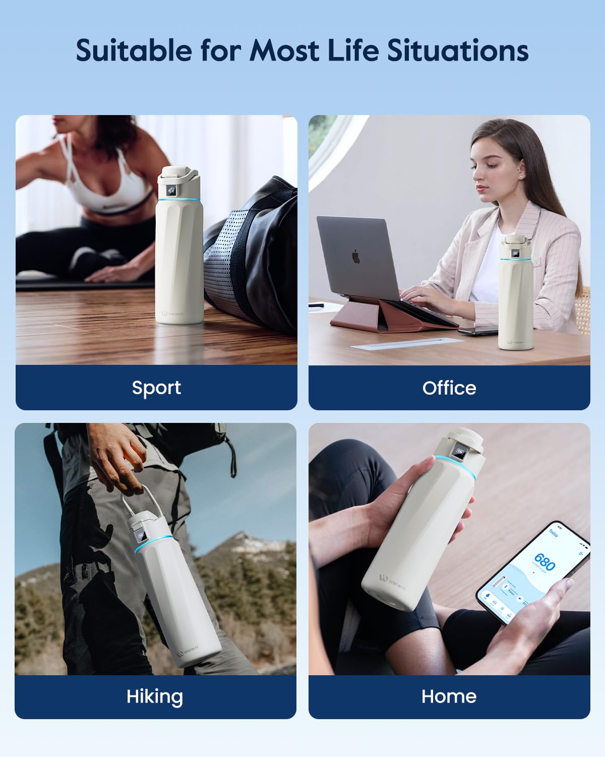 WaterH BOOST à côté d'une bouteille ordinaire pour comparaison taille