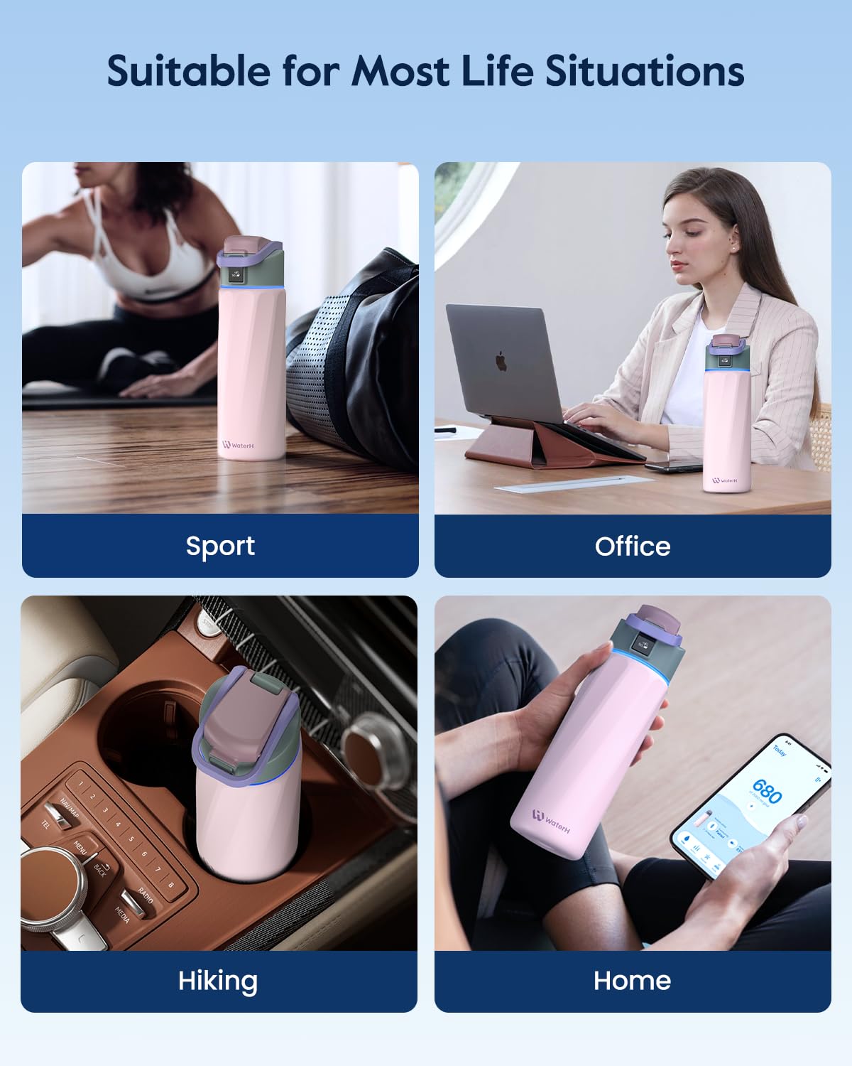 WaterH BOOST dans porte-gobelet voiture pour transport et compatibilité