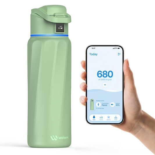Gourde WaterH BOOST vue de face avec bouchon LED montrant rappel lumineux