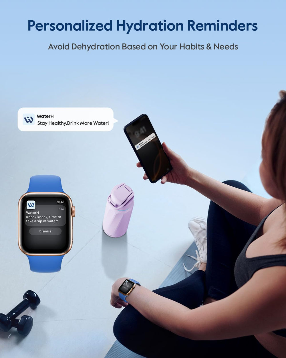 WaterH BOOST écran LED affichant progression d'hydratation utile