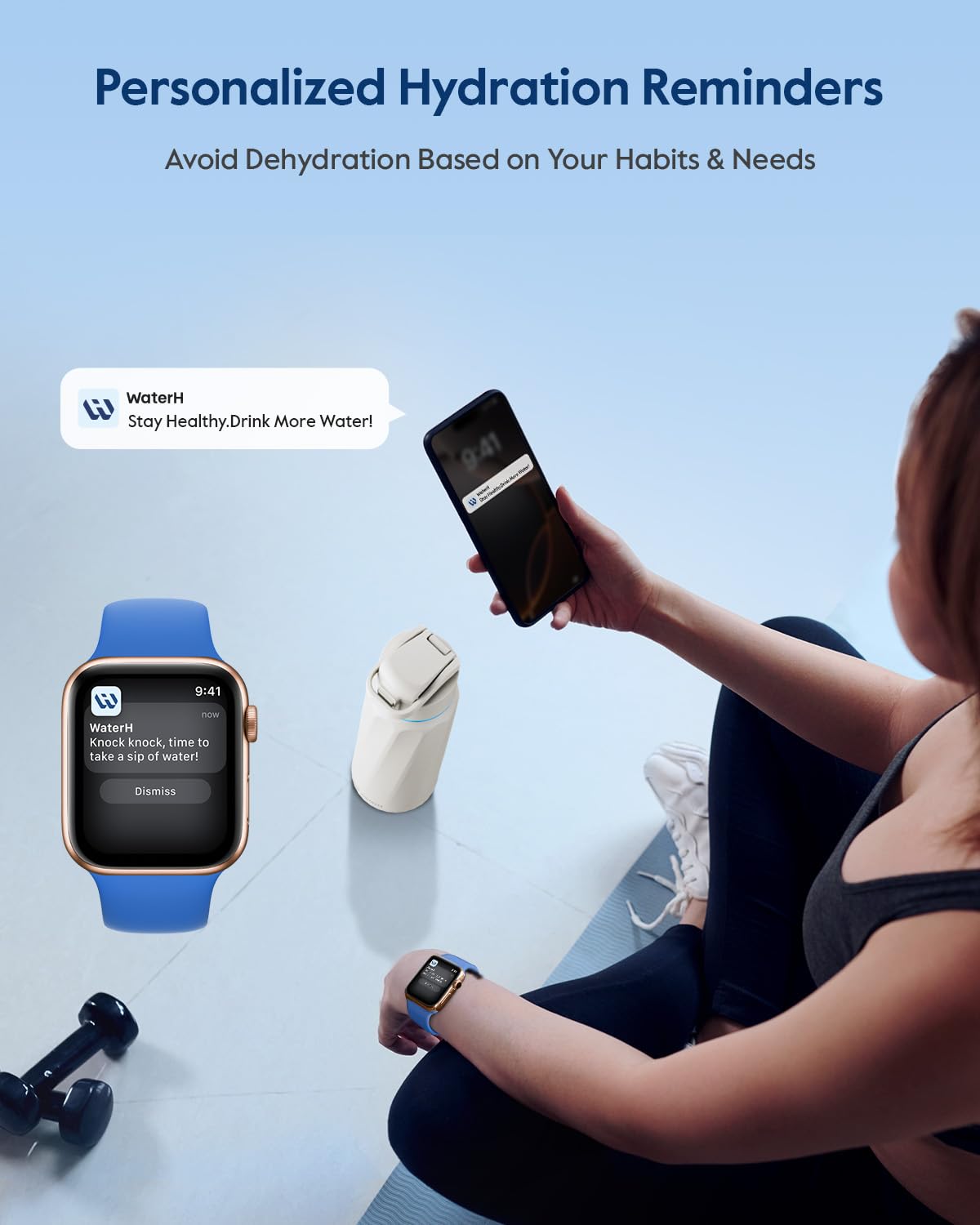 WaterH BOOST écran LED indiquant niveau et notifications utiles