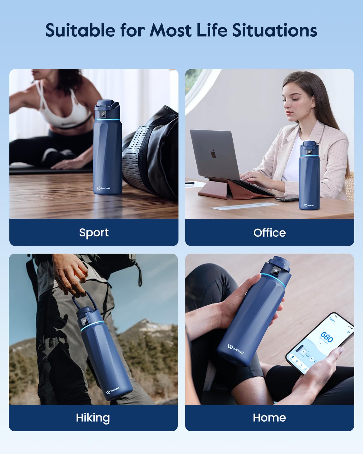 WaterH BOOST dans un sac quotidien illustrant portabilité et style