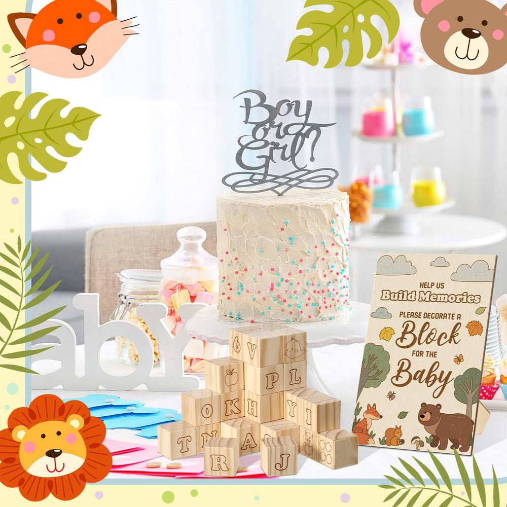 Watersay invités utilisant les blocs lors d'une baby shower, crée des souvenirs partagés