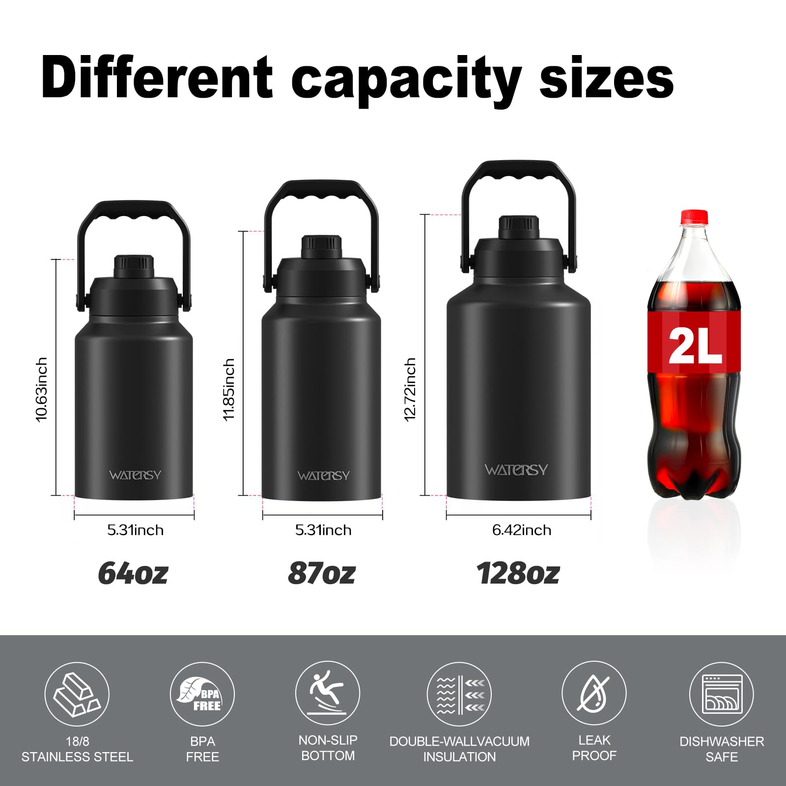 WATERSY comparaison taille 1 gallon pour visualiser capacité réelle