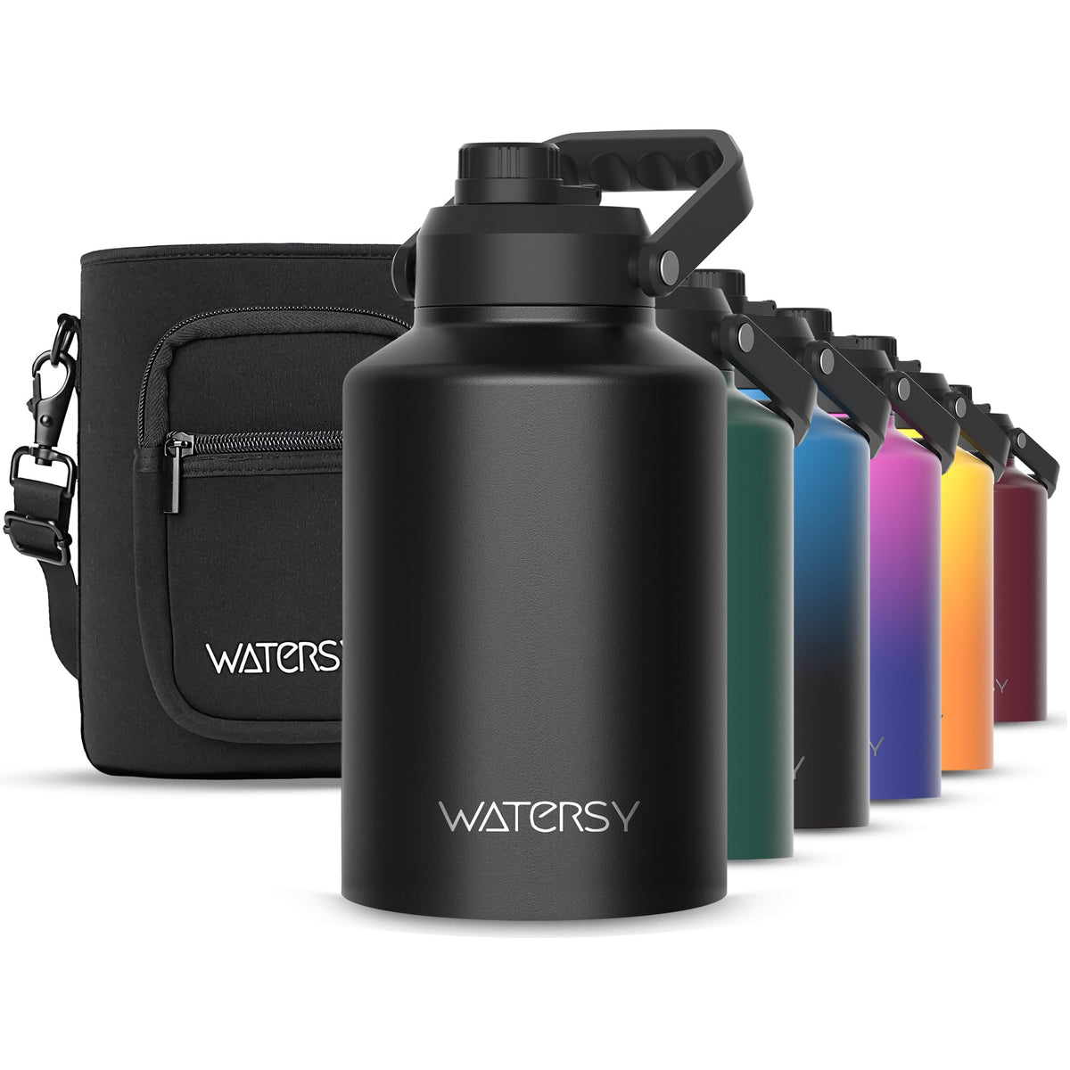 WATERSY vue avant de la bouteille 1 gallon, grande capacité pratique