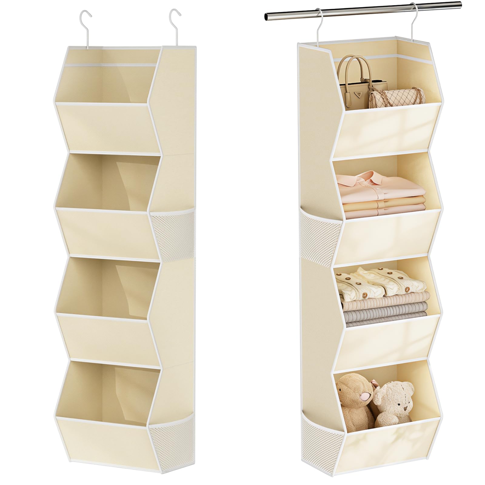 Wawocs vue de face de l'organiseur suspendu beige montrant rangement vertical