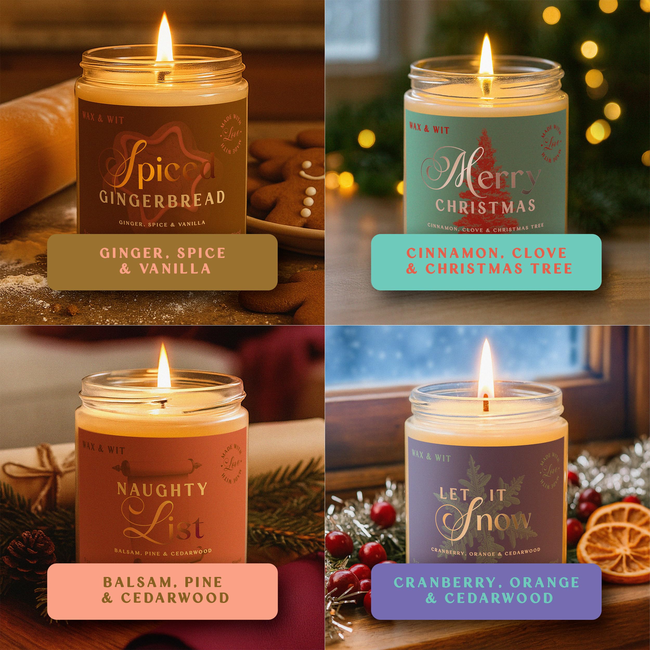 Wax & Wit bougie Merry Christmas bocal face diffuse ambiance cannelle