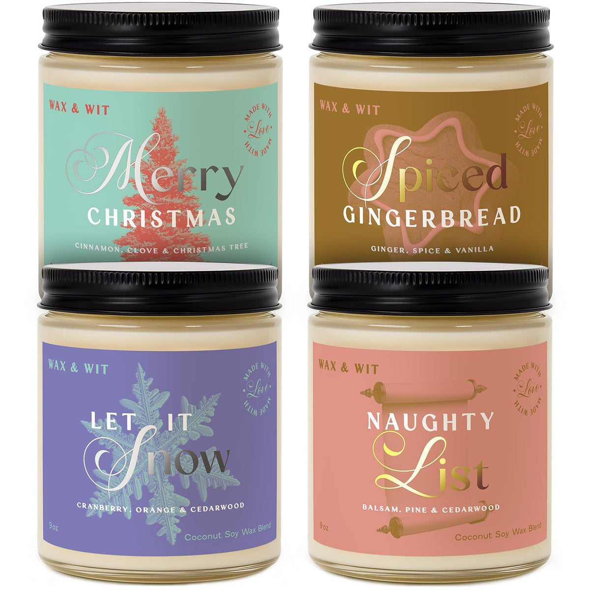 Wax & Wit coffret quatre bougies emballage élégant prêt cadeau