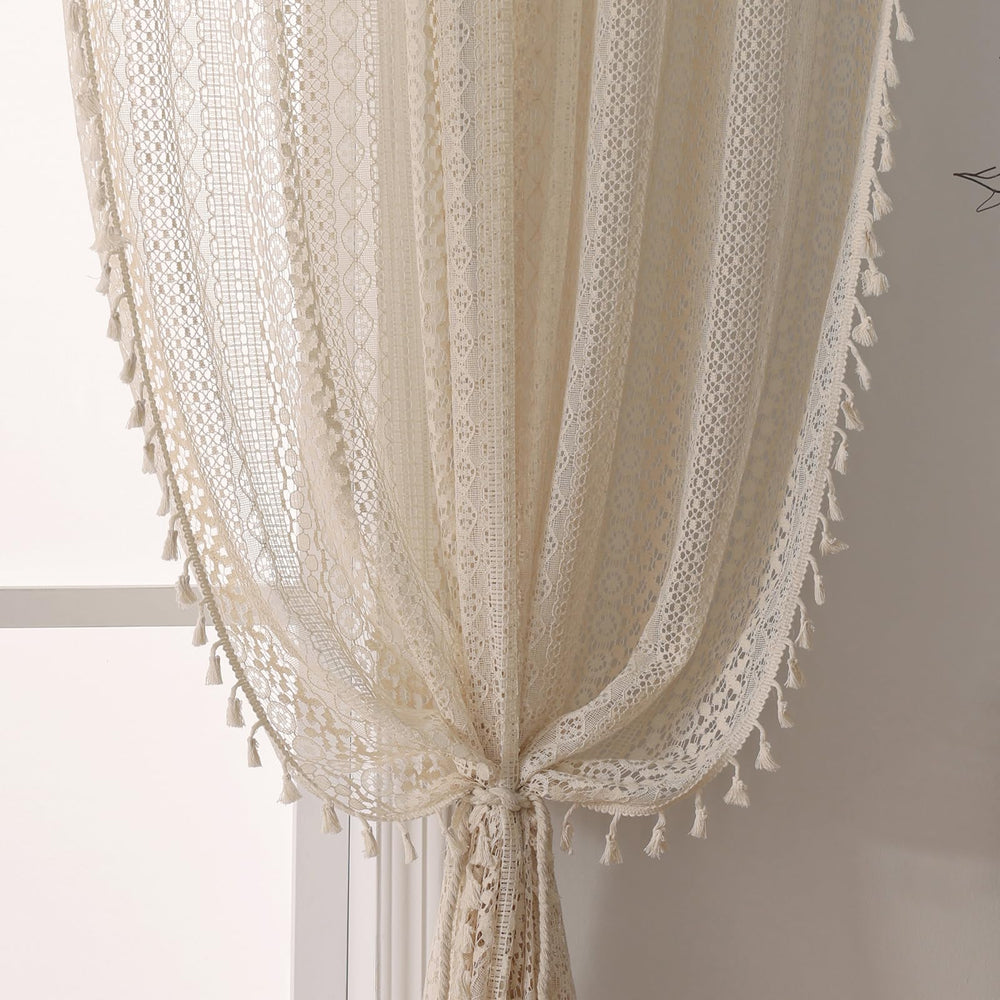 WAZZIO rideau face ensemble beige apportant chaleur décorative