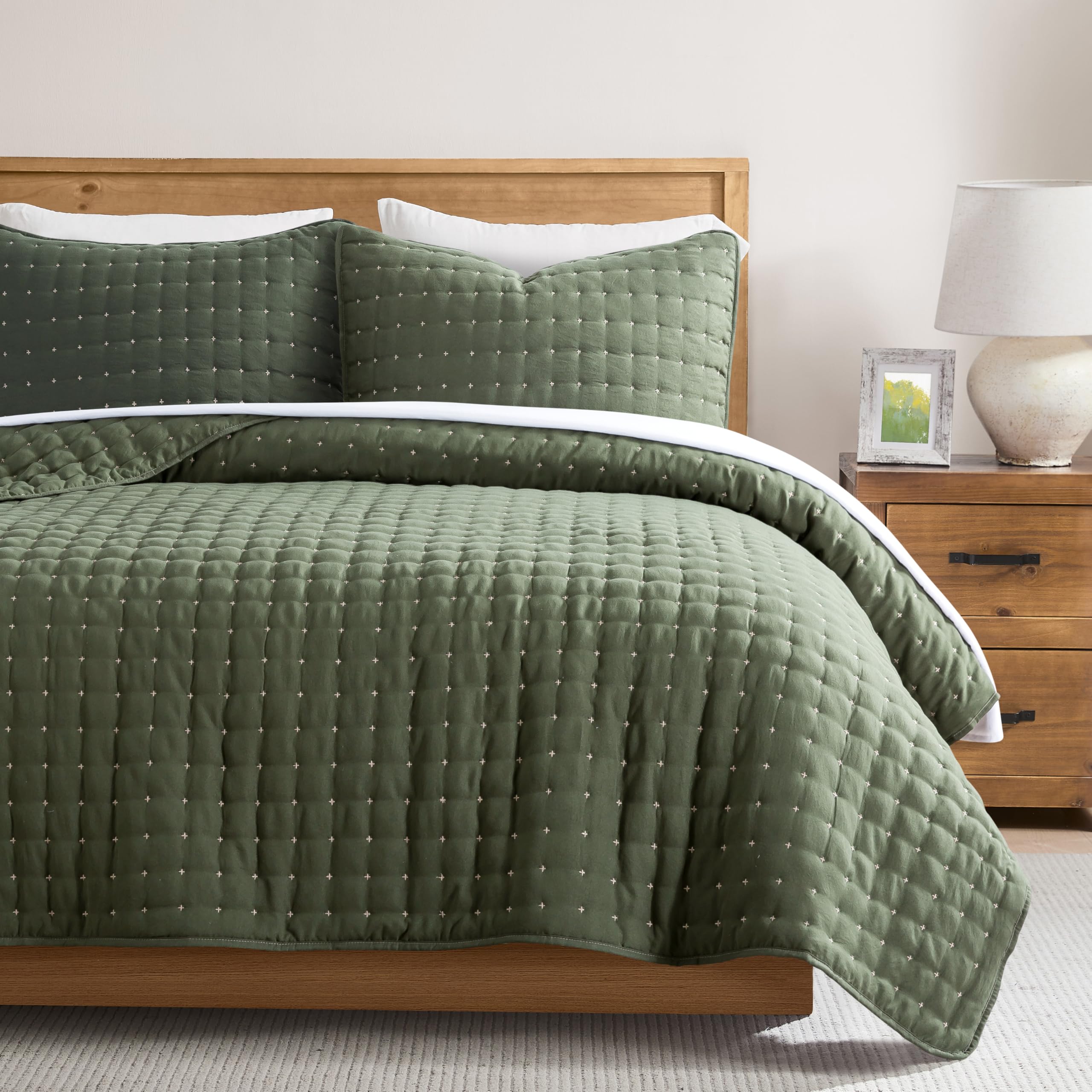 WDCOZY vue frontale de la parure vert mousse offrant confort esthétique