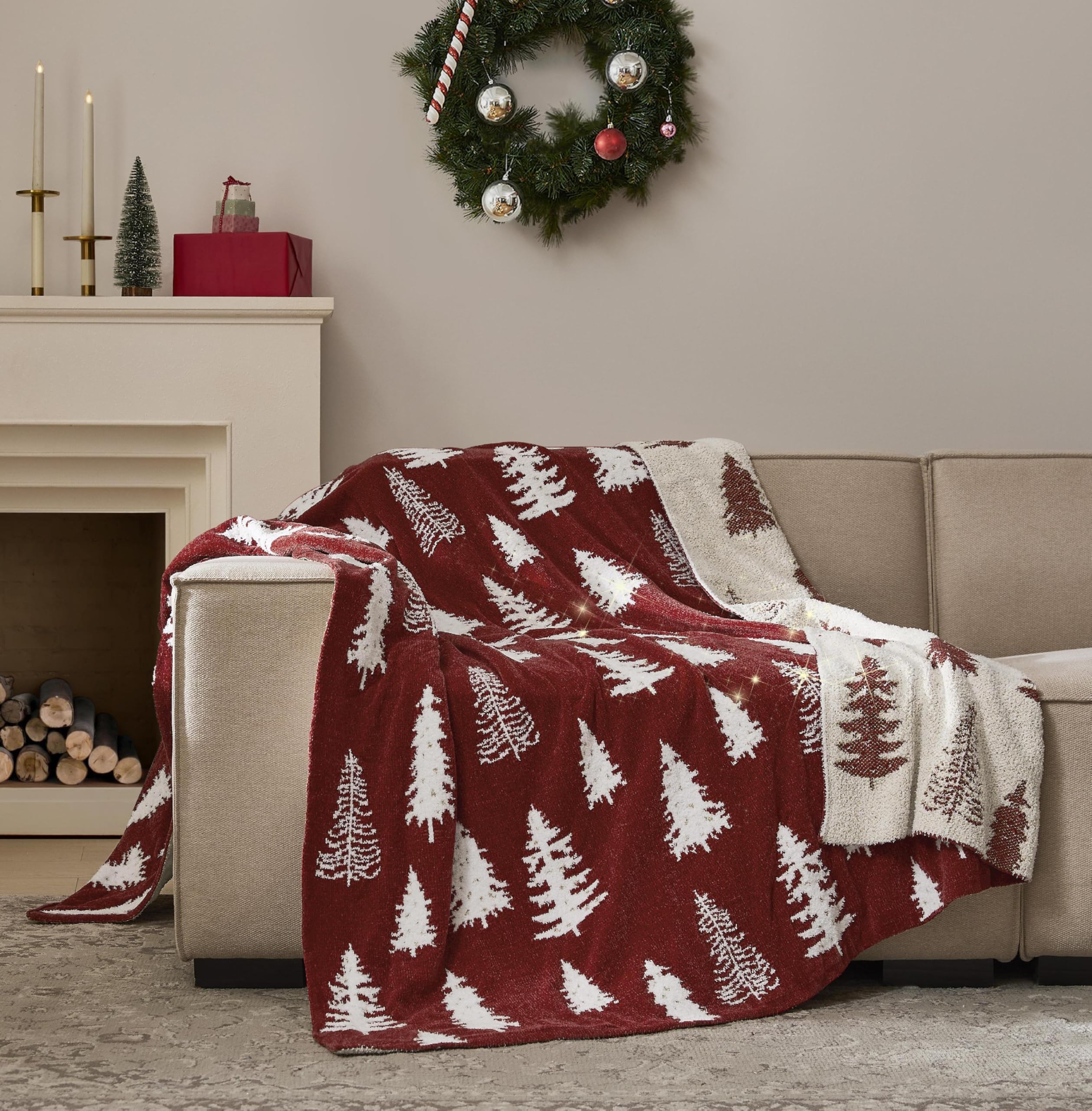 WDCOZY plaid Noël face avant montrant motif sapin et ambiance festive