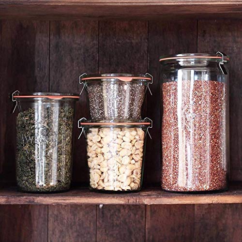 WECK lot de 2 bocaux posés sur table en bois, esthétique et rangement durable