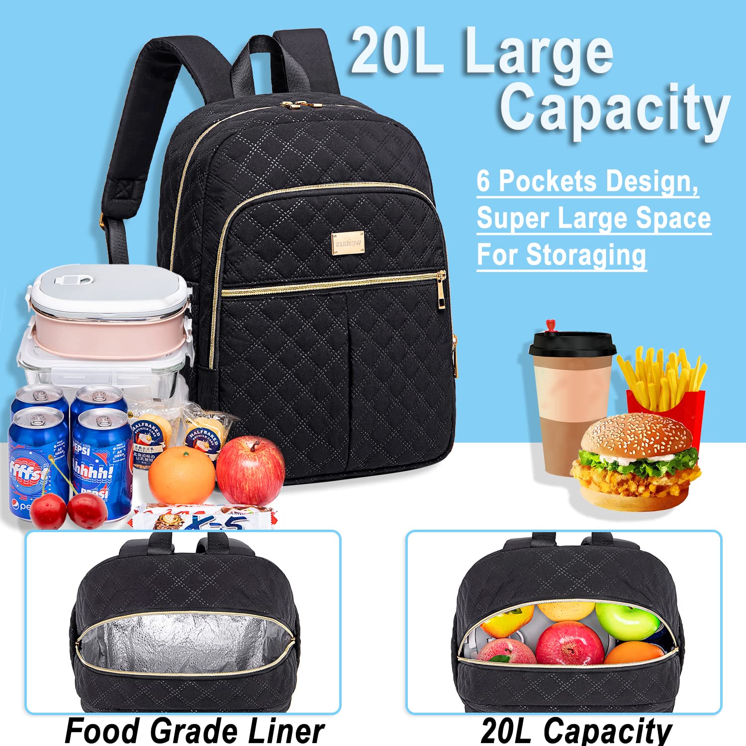 Weitars intérieur ouvert montrant organisation pratique pour lunch et accessoires