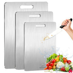 Wekayli ensemble de trois planches inox montrant tailles et finition, hygiène améliorée