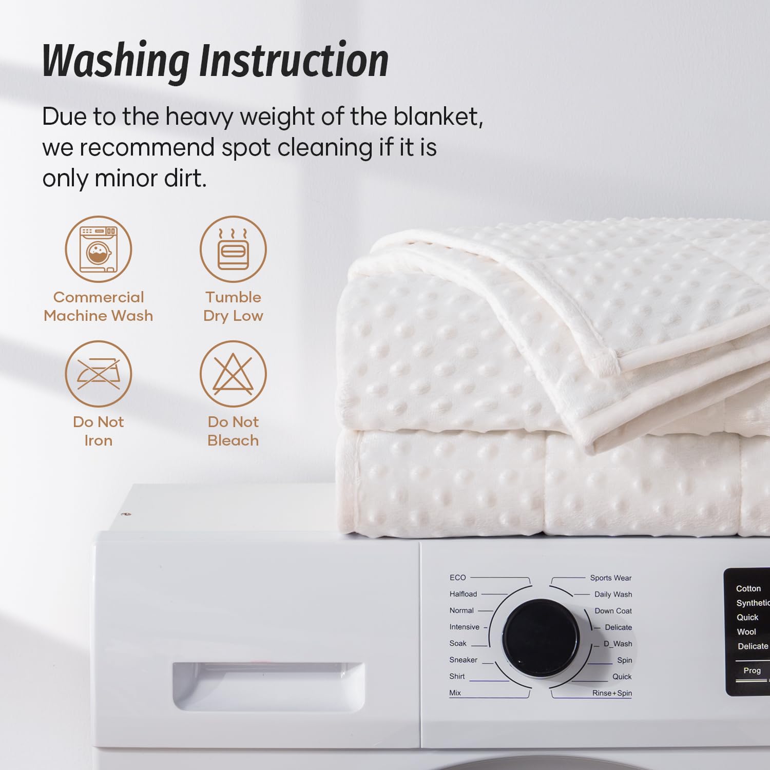 Wemore étiquette d'entretien expliquant lavage machine et séchage doux