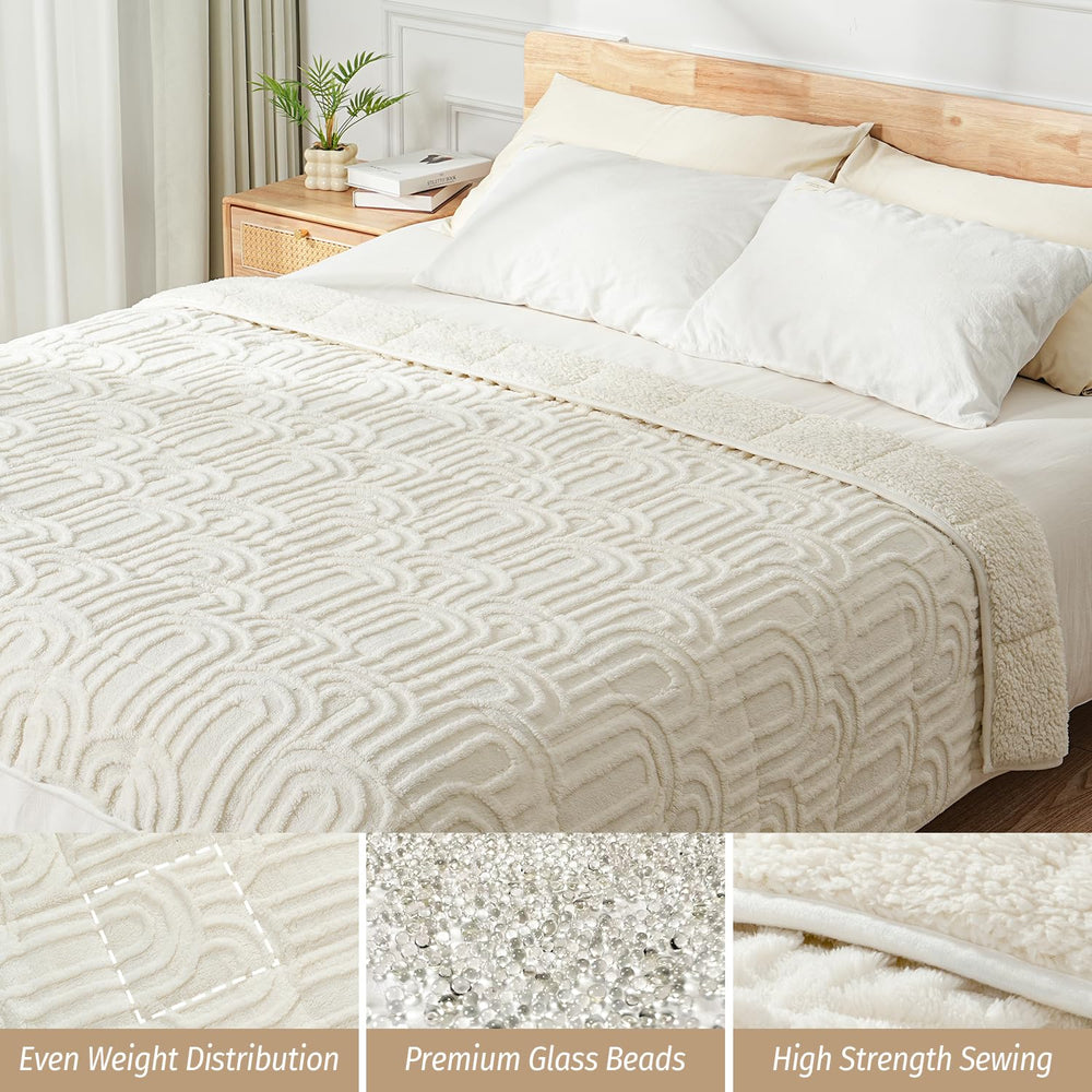 Wemore plaid posé sur lit queen pour comparaison de taille