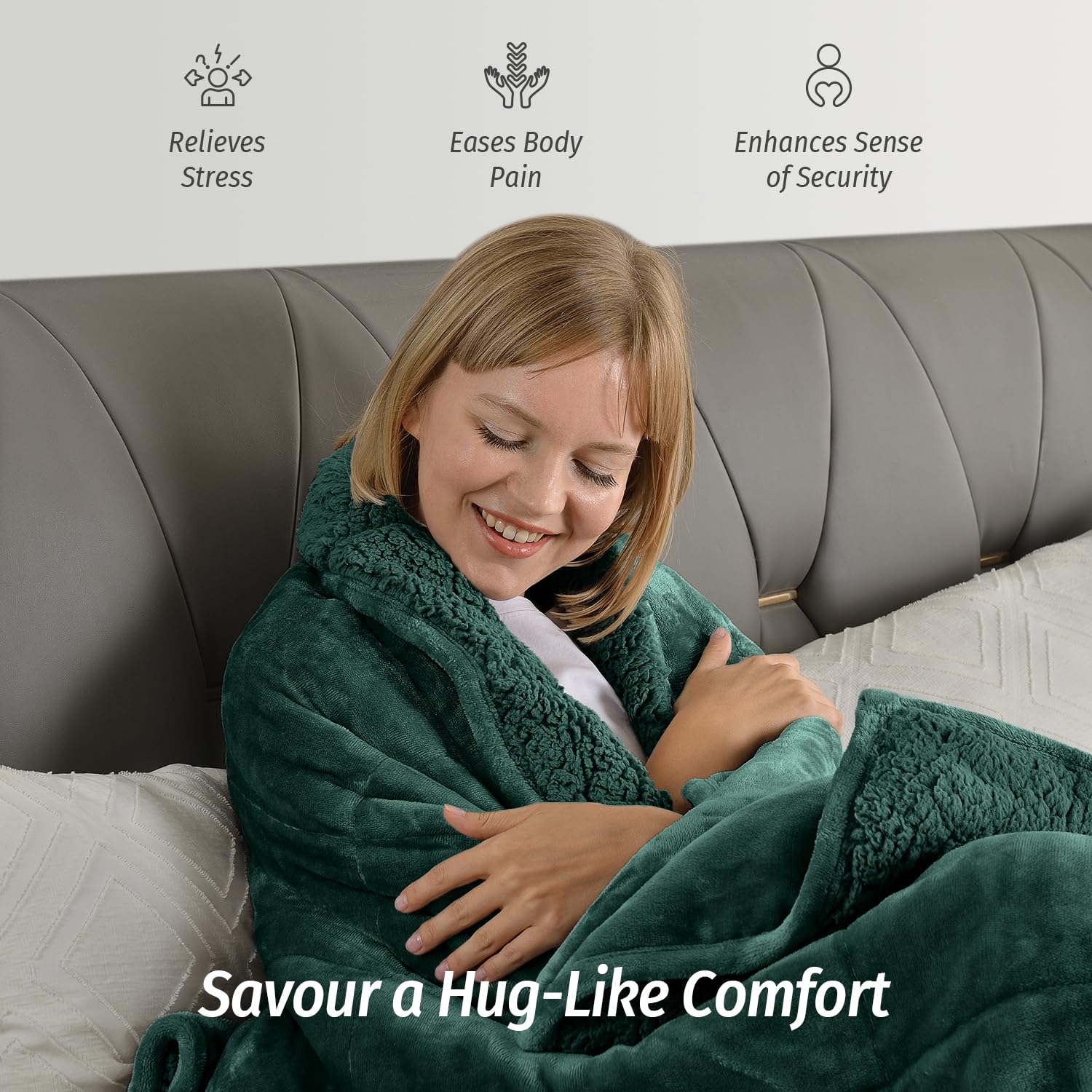 Wemore couverture Queen sur lit montrant ajustement et confort