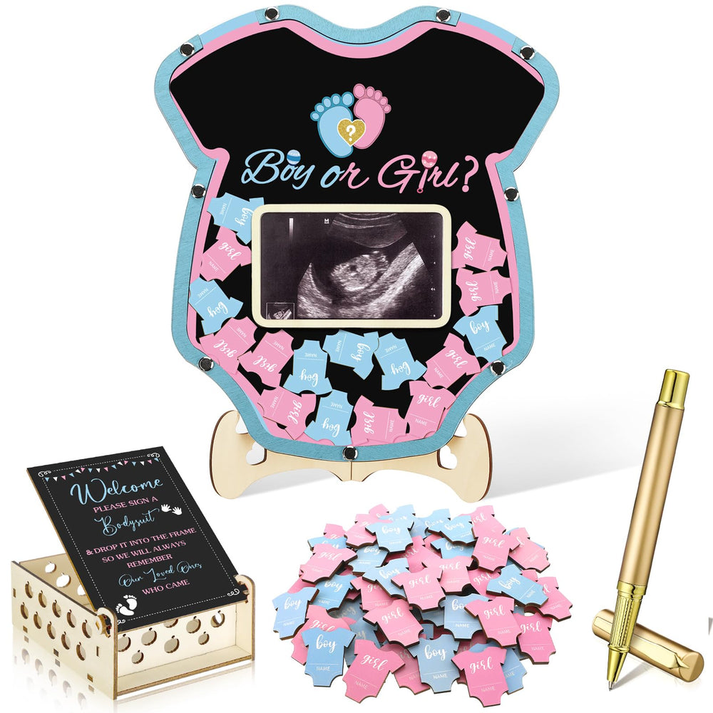 Wenqik cadre bois face montrant design gender reveal et présentation soignée
