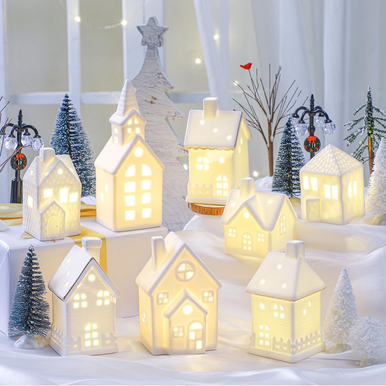 Wesiti village arrangé sur cheminée pour décoration festive instantanée