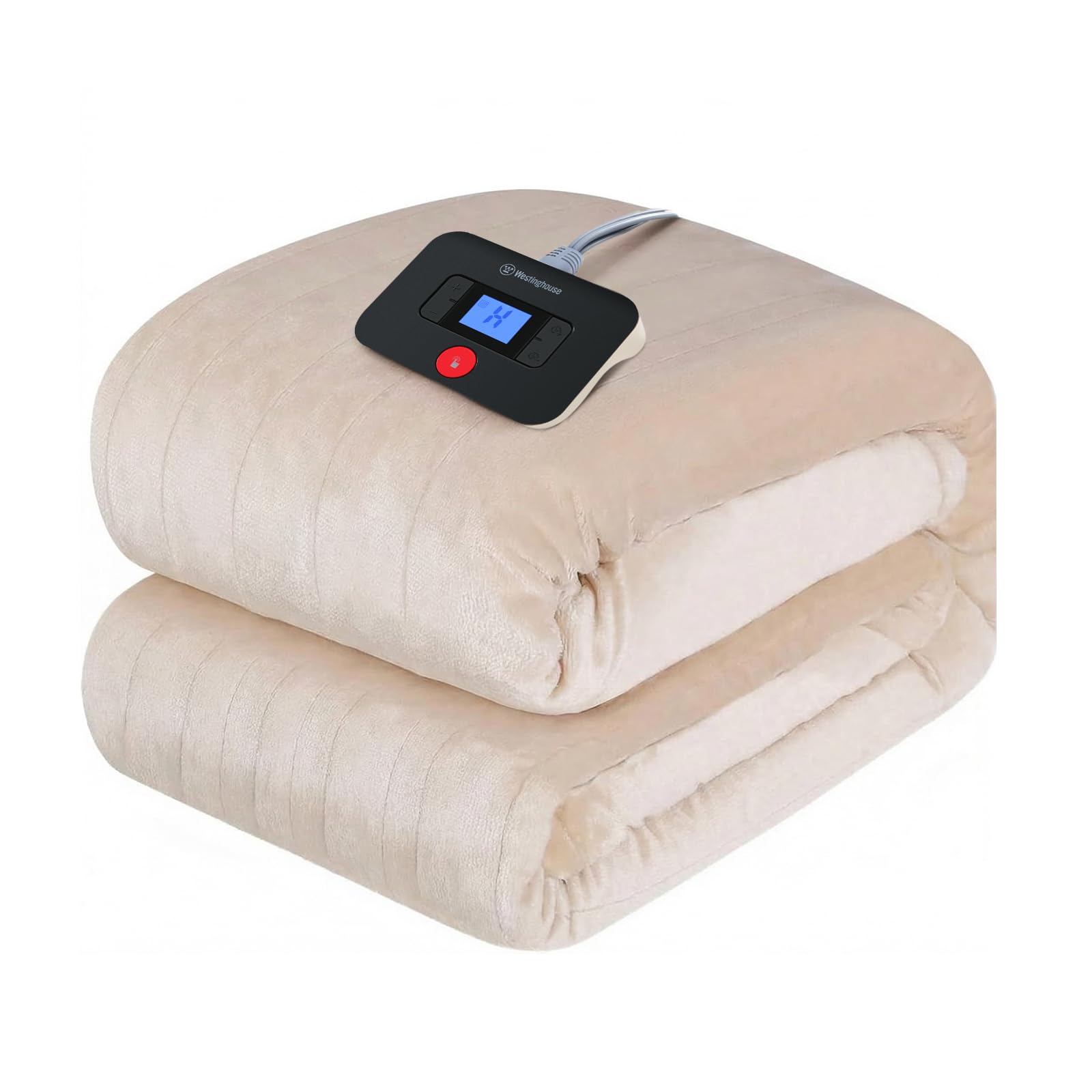 Westinghouse couverture avant packaging montrant taille twin et couleur beige pour confort rapide