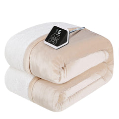 Couverture Westinghouse pleine taille beige présentée à plat, confort immédiat